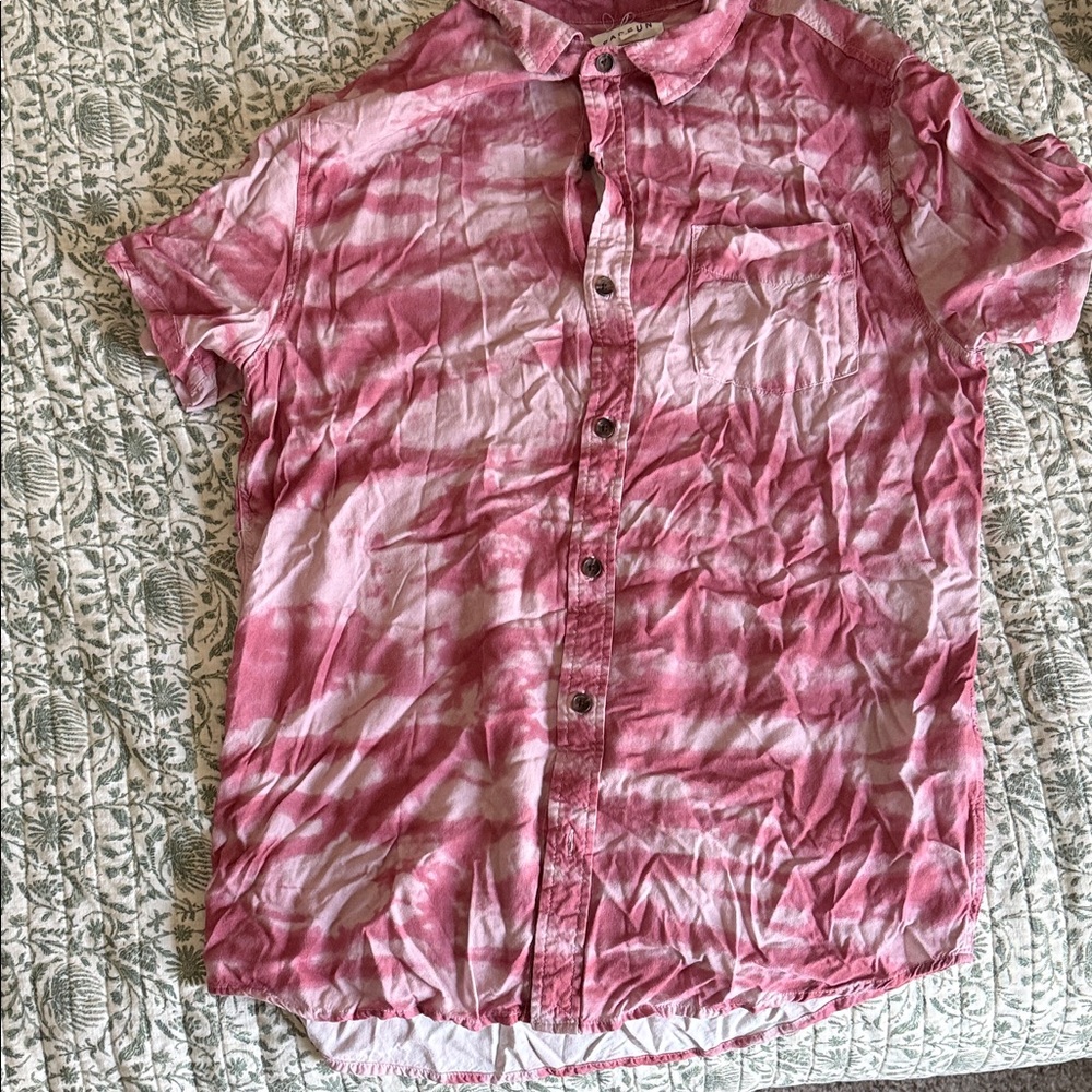 PacSun Girls Pink Tie-Dye Short Sleeve Button-Down Shirt